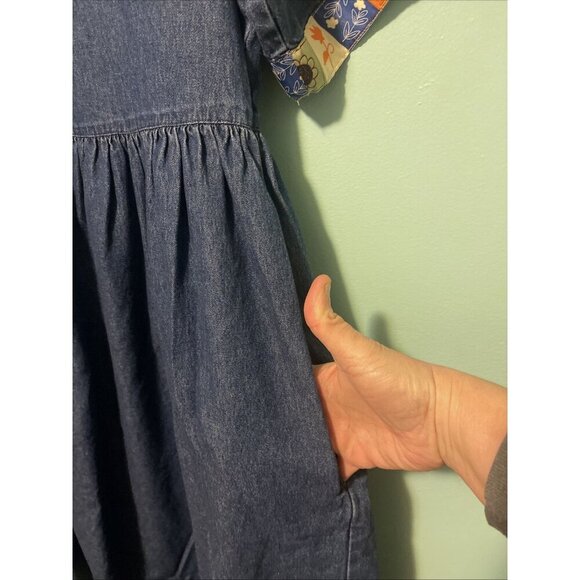 Cabernet Women’s Large Vintage 90's Ribbon Trimmed Denim Dress Boho Lagen - Picture 5 of 8